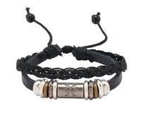 HUIANGLIYG Bracelet Unisexe En Cuir, Motif Constellation Du Zodiaque, Gravé Des 12 Signes Astrologiques, Tressé À La Main, Style Rétro, Avec Plaque Nominative, Signe Des Poissons, 21 Cm.