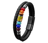 HUIANGLIYG Bracelet Unisexe En Cuir Véritable Noir Tressé Double, Orné De Pierres Naturelles Aux Vertus Curatives, Idéal Pour Le Yoga Et La Méditation. Couleur : A, 23 Cm.