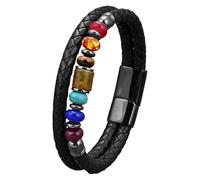 HUIANGLIYG Bracelet Unisexe En Cuir Véritable Noir Tressé Double, Orné De Pierres Naturelles Aux Vertus Curatives, Idéal Pour Le Yoga Et La Méditation. Couleur : B. Longueur : 21 Cm.