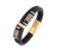 HUIANGLIYG Bracelet Viking Boussole Nœud Celtique Homme Punk Double Rangée Tressé Cuir Manchette Bracelet Foi Et Courage Bracelets Cool Fait Main Empilable Bijoux Or 21 Cm