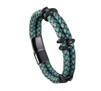 HUIANGLIYG Bracelet Vintage en Cuir pour Hommes Bracelet en Cuir Tressé À Double Rangée avec Accents en Tête de Serpent et Fermoir Magnétique Brasard Punk Stylé pour Lui Fan de Rock Cuir Vert