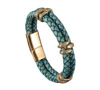 HUIANGLIYG Bracelet Vintage en Cuir pour Hommes Bracelet en Cuir Tressé À Double Rangée avec Accents de Tête de Serpent et Fermoir Magnétique Brasard Punk Stylé Cadeau pour Lui Fan de Rock Cui