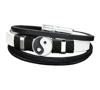 HUIANGLIYG Bracelet Yin Yang En Cuir Pour Homme, Bracelet En Cuir Tressé Multicouche Avec Fermoir Magnétique, Bijou Spirituel Pour Couple Ou Amis, Blanc, 20 Cm.
