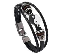 HUIANGLIYG Bracelet Yin Yang Vintage pour Homme, Bracelet en Cuir Tressé À Trois Brins avec Boucle, Style ethnique, Bracelet À Breloques Tai Chi Feng Shui, Amulette, Bijoux Cadeaux pour Lui, Noir
