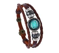 HUIANGLIYG Bracelet Zodiaque 12 Constellations En Cuir Marron Tressé À La Main, Bracelet Rétro Ajustable Avec Boucle À Pince, Accessoire De Bijou, Cancer 21 Cm