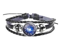 HUIANGLIYG Bracelet Zodiaque Spirit Ajustable À 12 Constellations, Bracelet En Cuir Noir Multicouche, Bijou Cadeau D'Anniversaire Pour Femme Et Homme, Lion