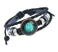 HUIANGLIYG Bracelet Zodiaque Spirit Ajustable À 12 Constellations, Bracelet Multicouche En Cuir Noir, Bijou Idéal Pour Noël Ou Un Anniversaire, Pour Femmes Et Hommes (Vierge).