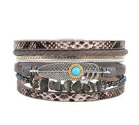 HUIANGLIYG Bracelets Bohèmes en Cuir À Plumes pour Femmes, Multi Rangs, Perles Irrégulières en Pierre Naturelle, Style ethnique Rétro, Larges Bracelets, Bijoux Cadeaux pour Épouse et Sœur, Gr
