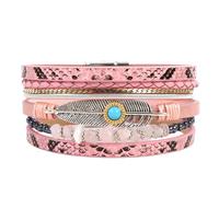 HUIANGLIYG Bracelets en Cuir À Plumes Bohèmes pour Femmes, Multi Rangs, Perles Irrégulières en Pierre Naturelle, Style ethnique Rétro, Larges Bracelets, Bijoux Cadeaux pour Épouse et Sœur, Ro