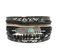 HUIANGLIYG Bracelets en Cuir À Plumes Bohèmes pour Femmes, Multi Rangs, Perles Irrégulières en Pierre Naturelle, Style ethnique Rétro, Larges Bracelets, Bijoux Cadeaux pour Épouse et Sœur, No