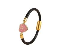HUIANGLIYG Bracelets en Cuir de Cœur pour Femmes, Bracelets Tressés Faits Main avec Un Bracelet Fin en Cristal de Cœur Étincelant, Bijoux Féminins Uniques pour Le Quotidien, Druze Pêche 23Cm