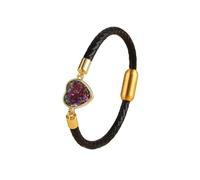 HUIANGLIYG Bracelets en Cuir de Cœur pour Femmes Bracelets Tressés Faits Main avec Un Bracelet Fin en Cristal de Cœur Étincelant Bijoux Féminins Uniques pour Le Quotidien Rainbow Druzy 19 Cm