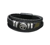HUIANGLIYG Bracelets en Cuir Life Tree pour Hommes, Bracelets Tressés en Cuir Tressé À Plusieurs Couches, Brassard À Attache Magnétique Unisexe, Bijoux de Noël pour Lui Vert Foncé 20Cm