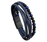 HUIANGLIYG Bracelets En Cuir Pour Hommes, Perles En Lapis-Lazuli Naturel, Œil De Tigre, Pierre De Lave, Fermoir Magnétique, Bracelets En Cuir, Manchette Vintage, Bijoux Cadeaux, Lapis-Lazuli, 19 Cm