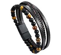 HUIANGLIYG Bracelets En Cuir Pour Hommes, Perles En Lapis-Lazuli Naturel, Œil De Tigre, Pierre De Lave, Fermoir Magnétique, Bracelets En Cuir, Manchette Vintage, Bijoux Cadeaux, Œil De Tigre, 21 Cm