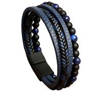 HUIANGLIYG Bracelets En Cuir Pour Hommes, Perles En Pierre De Lave Naturelle Œil De Tigre, Fermoir Magnétique, Style Bohème, Bijoux Cadeaux Pour Hommes Et Femmes, Bleu, 19 Cm