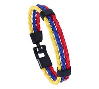HUIANGLIYG Bracelets En Cuir Pu Avec Drapeau National Pour Hommes Et Femmes, Fait À La Main, Double Couche, Tressé, Avec Fermoir Noir, Bijoux Cadeaux Pour Papa, Petit Ami, Fils, Colombie, 21 Cm