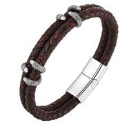 HUIANGLIYG Bracelets En Cuir Tressé À Double Rangée Pour Hommes, Style Viking, Dragon, Griffe, Bracelet Vintage, Punk, Fermoir Magnétique, Pour Homme, Petit Ami, Mari, Marron, 19 Cm
