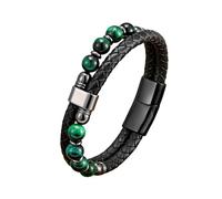 HUIANGLIYG Bracelets en Pierre Naturelle Perlée pour Hommes Bracelet en Cuir Tressé Double Couche avec Fermoir Magnétique, Bracelet Décontracté Élégant, Bijoux Bohèmes pour Lui Malachite 23