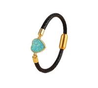 HUIANGLIYG Bracelets enveloppés en Cuir de Cœur pour Femmes Bracelets Tressés Faits Main avec Un Bracelet Fin en Cristal de Cœur Étincelant Bijoux Féminins Uniques pour Le Quotidien Aqua Druz