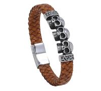 HUIANGLIYG Bracelets Viking Tressés en Cuir Véritable pour Hommes et Garçons, Style Vintage, Motif Tête de Mort, Style Punk Rock, Accessoires Bijoux pour Halloween et Noël, Marron Clair, 21,5 Cm