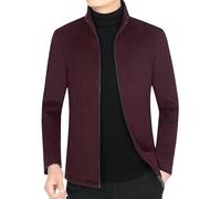 HUIANGLIYG Combinaison en Laine pour Hommes Veste À Col Montant Short Trench Coat Coupe Slim en Laine Ajustée Manteau Décontracté Affaire Coupable Manteau Coupe Vent pour Hiver Automne Bourgogne
