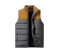 HUIANGLIYG Gilet Sans Manche Homme,Men'S Color Block Padded Down Vest Winter Sleeveless Jacket With Zippered Pocket Casual Running Stand Collar Waistcoat Coats For Snow Ski Hiking Yellow Xxl