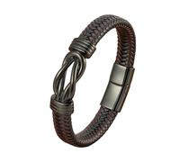 HUIANGLIYG Gourmette Homme,Bracelet en Cuir Tressé À Nœud Infini pour Homme, Classique, Fait À La Main, Véritable, Marron, Style Rétro Punk, Cadeau pour Garçons et Lui, Accessoires, Boucle No