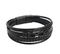 HUIANGLIYG Gourmette Homme,Bracelet en Cuir Tressé Multicouche Noir pour Homme, Motif Infini Numéro 8, en Cuir de Vache, Classique, Fait À La Main, Cadeau pour Garçon, Accessoire pour Lui, Noir,