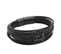 HUIANGLIYG Gourmette Homme,Bracelet en Cuir Tressé Multicouche pour Homme, Motif Vagues de Battement de Cœur, avec Fermoir, Classique, Fait À La Main, Idéal pour La Fête des Pères, Un Annivers