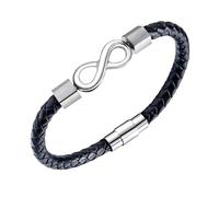 HUIANGLIYG Gourmette Homme,Bracelet en Cuir Tressé Noir pour Homme, Motif Nœud Infini, Fait À La Main, avec Fermoir, Bijou D'Amour Éternel, Cadeau pour Mari et Femme, Argent, 19 Cm
