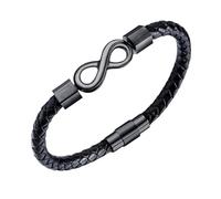 HUIANGLIYG Gourmette Homme,Bracelet en Cuir Tressé Noir pour Homme, Motif Nœud Infini, Fait À La Main, avec Fermoir, Bijou D'Amour Éternel, Cadeau pour Mari et Femme, Noir, 23 Cm