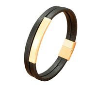 HUIANGLIYG Gourmette Homme,Bracelet en Cuir Véritable Fait Main pour Homme, Noir, Classique, Double Couche, avec Boucle, Style Décontracté, Cadeau pour Garçon, Accessoires, Doré, 19 Cm