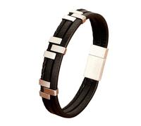 HUIANGLIYG Gourmette Homme,Bracelet Tressé en Cuir Véritable pour Homme, Coutures À Trois Couches, Classique, Fait À La Main, Bracelet Manchette Empilable, Cadeau pour Garçon, Noir, 23 Cm
