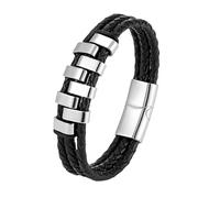 HUIANGLIYG Gourmette Homme,Bracelets en Cuir Tressé Noir À Trois Rangées pour Hommes, Bracelet en Corde Tressée Torsadée Fait À La Main avec Perles, Bracelet Manchette Punk Élégant, Idée Ca