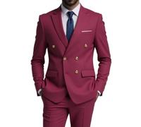 HUIANGLIYG Hommes Blazer Casual Sports Manteaux Pic Revers Double Boutonnage Veste de Costume Slim Fit Deux Boutons Affaires Blazer Veste avec Poches Smoking Solide pour Banquet de Mariage Vin Rouge