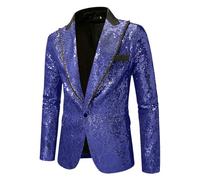 HUIANGLIYG Hommes Sequin Blazer Peak Lapel Un Bouton Costume Veste Slim Fit Mariage Bal Smoking Léger des Années 70 Disco Metallic Glitter Blazer Veste pour Festival Party Royal Blue XXL