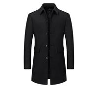 HUIANGLIYG Manteau en Laine Mélangé pour Hommes Trench Coat Mi Long avec Doublure Matelassée Manteaux Petits Pois À Simple Boutonnage Manteau Décontracté D’Affaires Pare Vent avec Poches À R