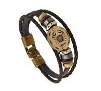 HUIANGLIYG Mens 12 Constellation Bracelet en Cuir Multicouche Tissé À La Main Signe Du Zodiaque Wrap Bracelet avec Fermoir Rétro Punk Bijoux Cadeaux pour Les Passionnés Du Zodiaque Cancer 19,5Cm