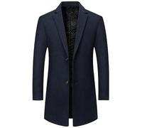 HUIANGLIYG Trench Coat Mi Long en Laine Mélangée pour Homme, Veste Blazer À Col Cranté, Doublé, Coupe Vent Décontracté, Coupe Vent, avec Poches, Bleu Marine, Taille L