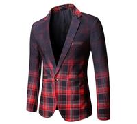 HUIANGLIYG Veste Blazer Slim À Carreaux pour Homme, Légère, Décontractée, À Un Bouton, avec Poche, Style Rétro, Élégante, Dégradée, pour Soirée, Banquet, Bal de Promo, Rouge, Taille XS