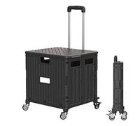 huiba Caisse roulante Pliable | Stockage à roulettes - Chariot Pliant Portable Roulant Caisse Handcart Heavy Duty PP Télescopique Poignée Pliable Voyage Shopping Abbto