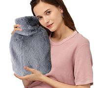 huiba Sac d'eau chaude avec revêtement en polaire, injections d'eau chauffe-eau portable poche pour bouteille d'eau chaude | chauffe-pieds, cou et épaules en fausse fourrure de lapin de 1000 ml