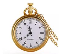 HUIBBGO Montre de Poche à Quartz avec Pendentif en Forme de Collier doré et Cadran Ouvert, Cadeau pour Homme et Femme