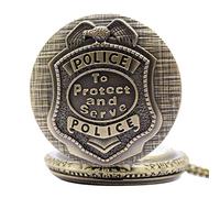 HUIBBGO Montre de Poche à Quartz de Conception de Police américaine en Bronze Antique avec chaîne de Collier, Livraison directe, Cadeau pour Policier