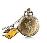HUIBBGO Montre de Poche à Quartz en Verre Marron avec Pendentif en Forme de Lapin Alice au Pays des Merveilles en Bronze rétro