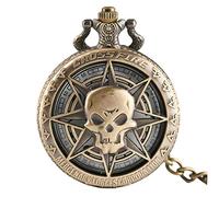 HUIBBGO Montre de Poche à Quartz rétro en Bronze Steampunk Creux avec tête de Mort de Pirate des Caraïbes