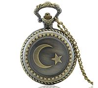 HUIBBGO Montre de Poche à thème Drapeau Turc, Montre de Poche à Quartz à Pendentif rétro gravé, chaîne, Cadeau