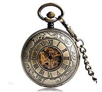HUIBBGO Montre de Poche de Luxe en Bronze, Montre de Poche mécanique pour Hommes, Chiffres Romains, Montres de Poche mécaniques Steampunk, chaîne, Cadeau