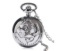 HUIBBGO Montre de Poche Fullmetal Alchemist à Plusieurs Styles, polie et Mate, Pendentif en Argent, Montres à Quartz pour Hommes, Cadeaux